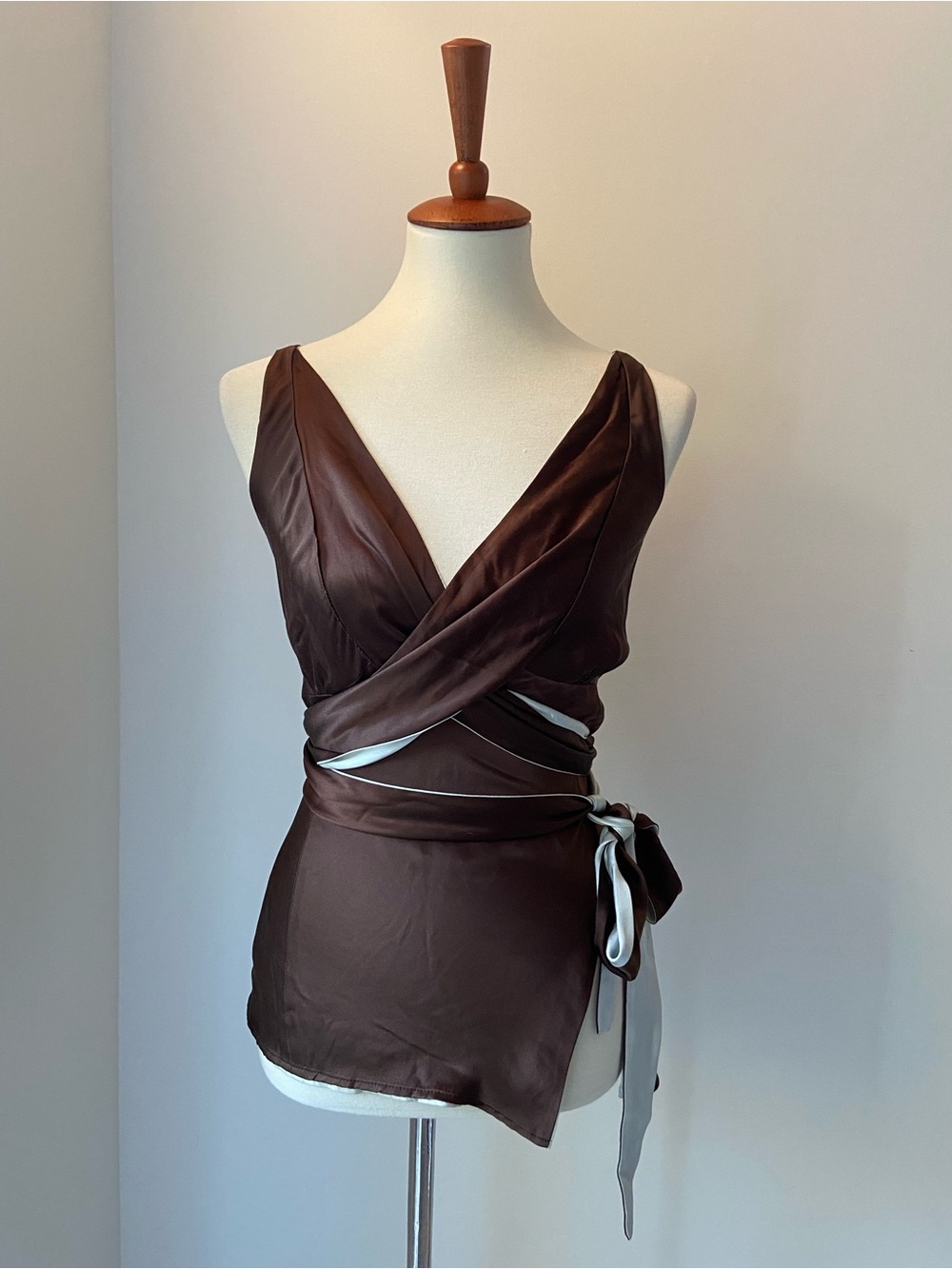 YTK “going out” Madison top wrap style twisty reversible brown and icy blue